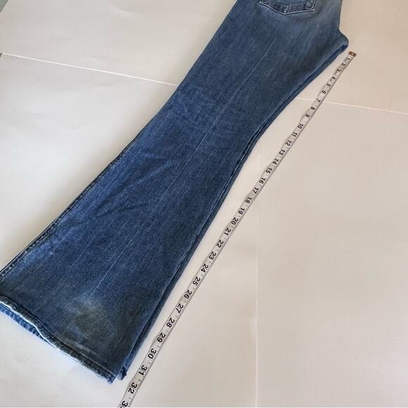 7 For All Mankind Blue Distressed Denim Flare Leg Jeans Style# U130j055u-055u - Picture 7 of 10